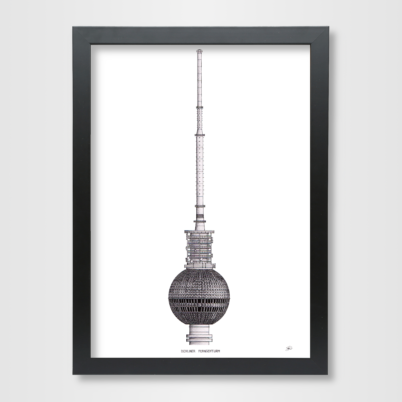 Hand-drawn architectural illustration of Berlin TV Tower.