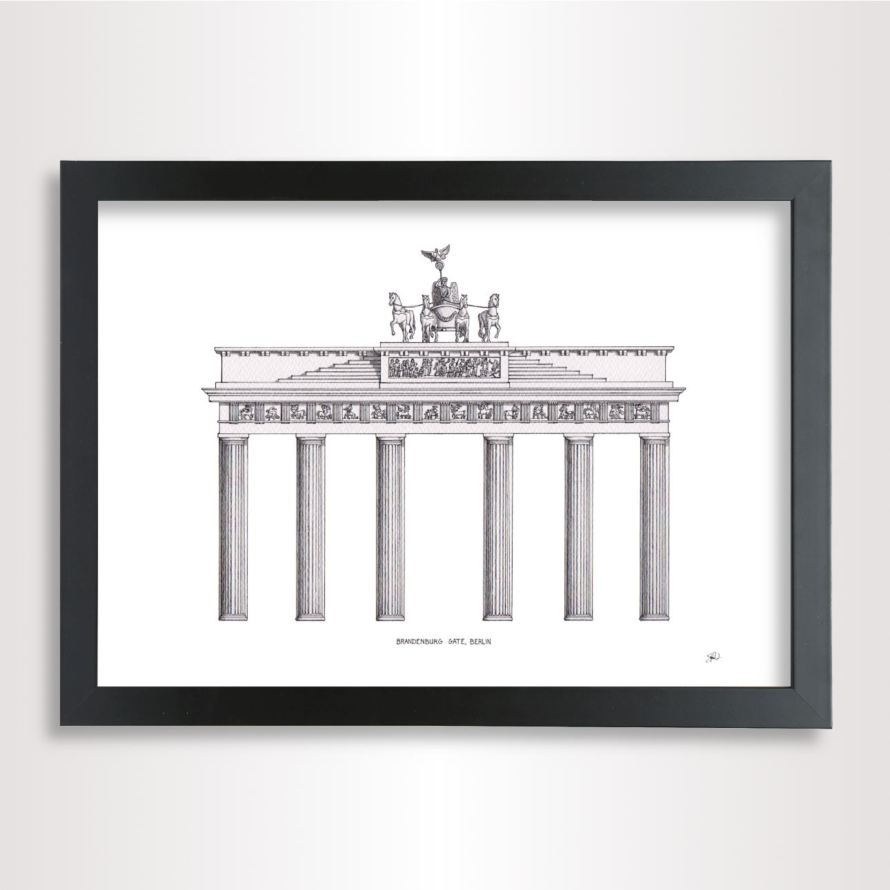 Hand-drawn architectural illustration of The Brandenburg Gate in berlin, Germany
