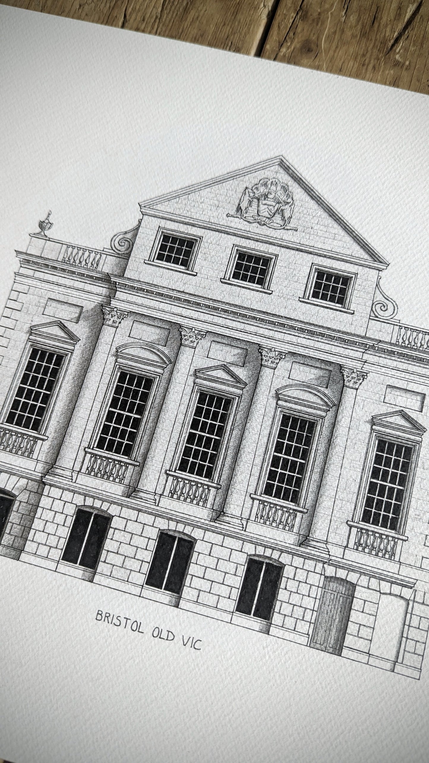 Hand sketched architectural illustration of Bristol Old Vic theatre