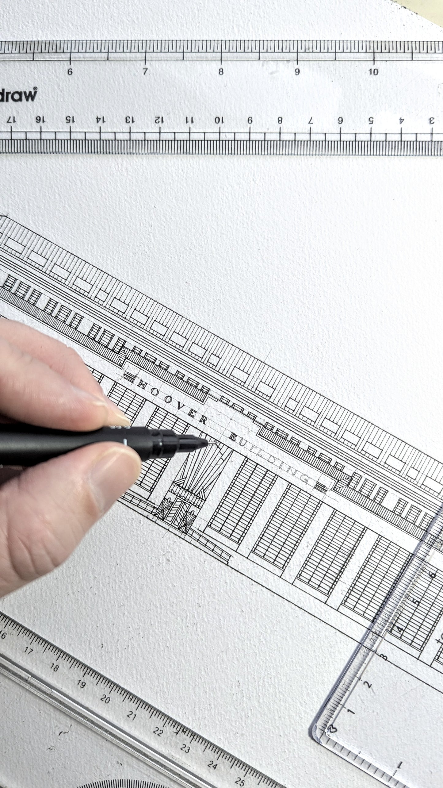 Drawing The Hoover Building, Perivale, London