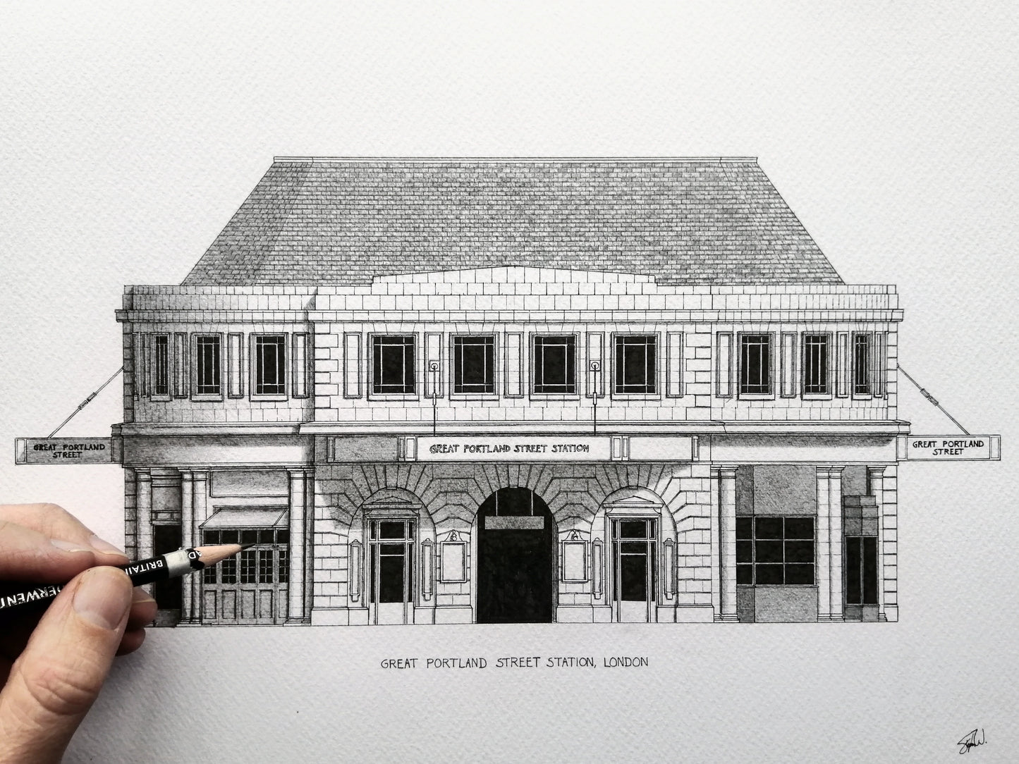 Architectural drawing of Great Portland Street Underground Station in London