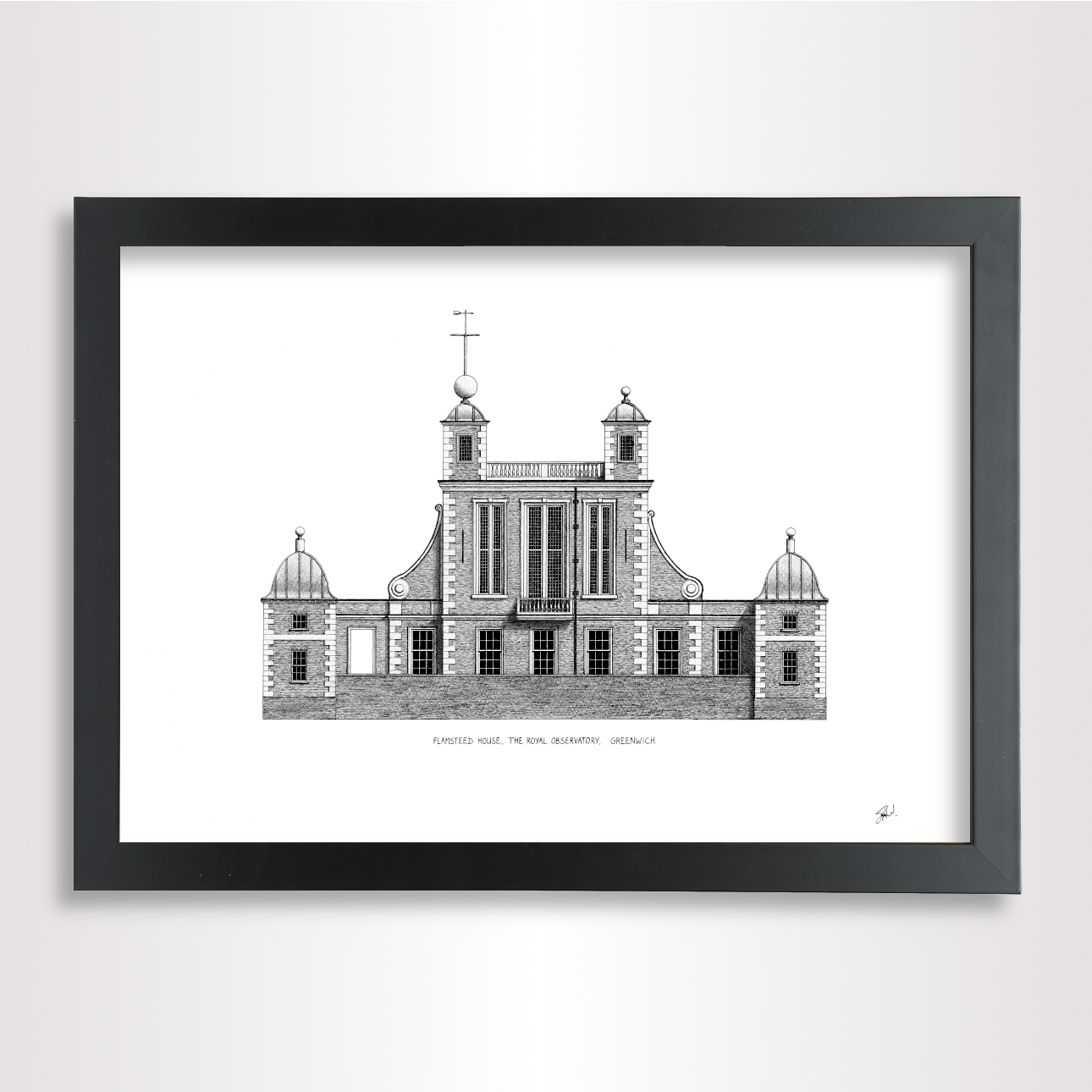 Hand-drawn architectural illustration of The Royal Observatory in Greenwich