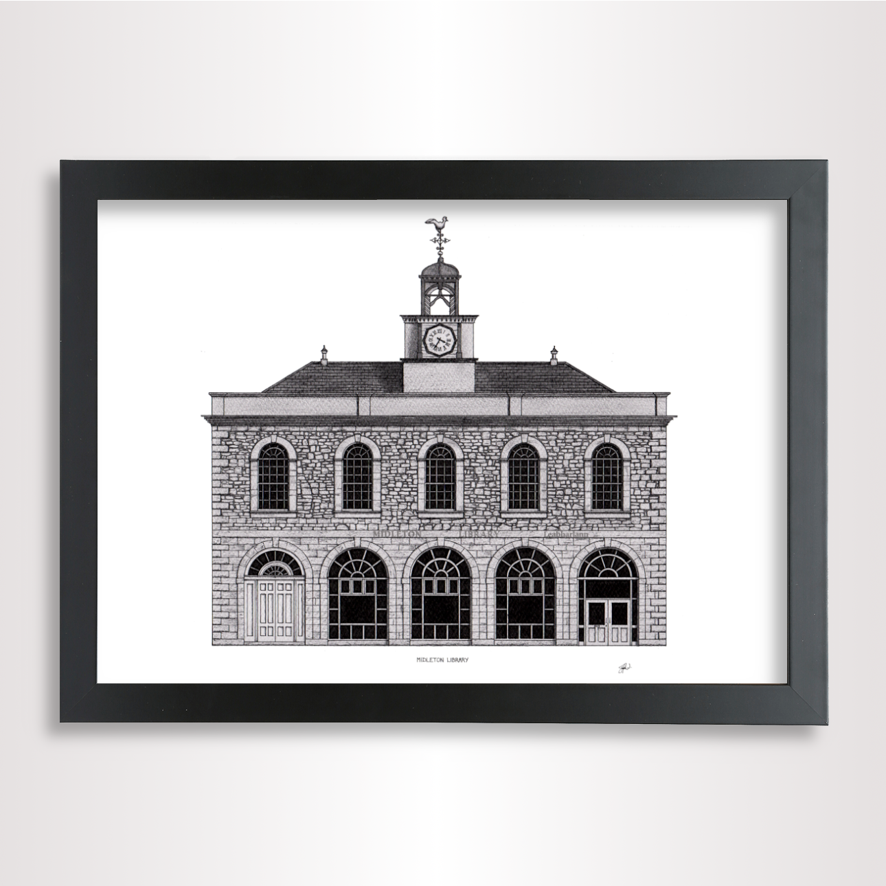 Hand-drawn architectural illustration of The Midleton Library in Ireland