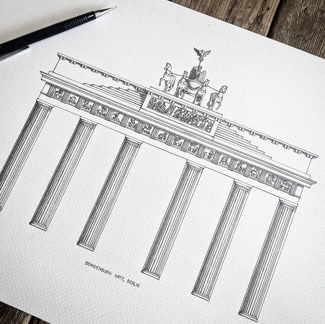 Hand sketched architectural illustration of The Brandenburg Gate in berlin, Germany