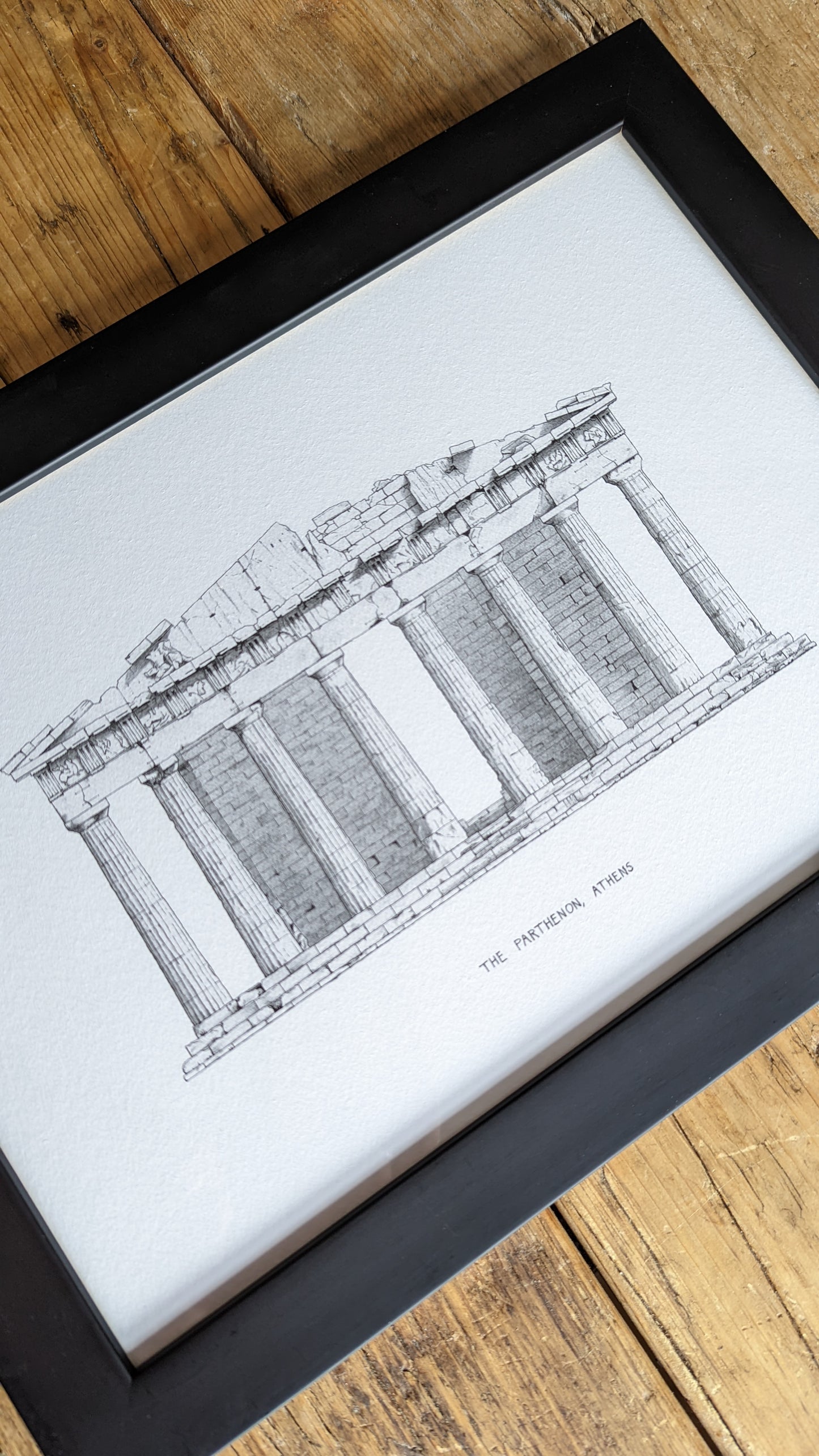 Hand-sketched architectural illustration of The Parthenon in Athens, Greece.