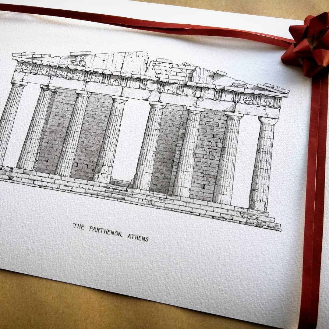 architectural drawing of The Parthenon in Athens, Greece.
