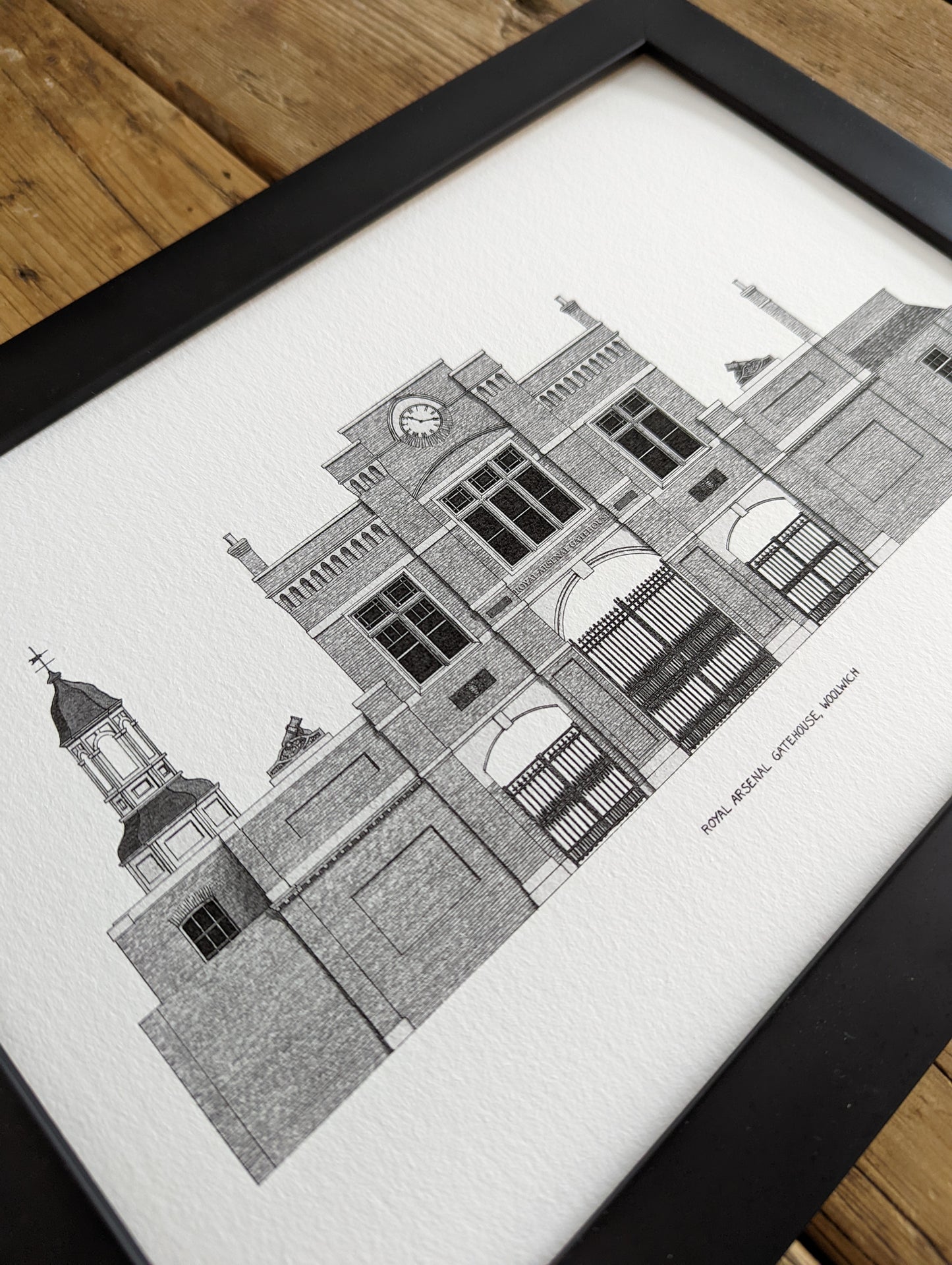 Hand sketches architectural illustration of Woolwich Gatehouse in London