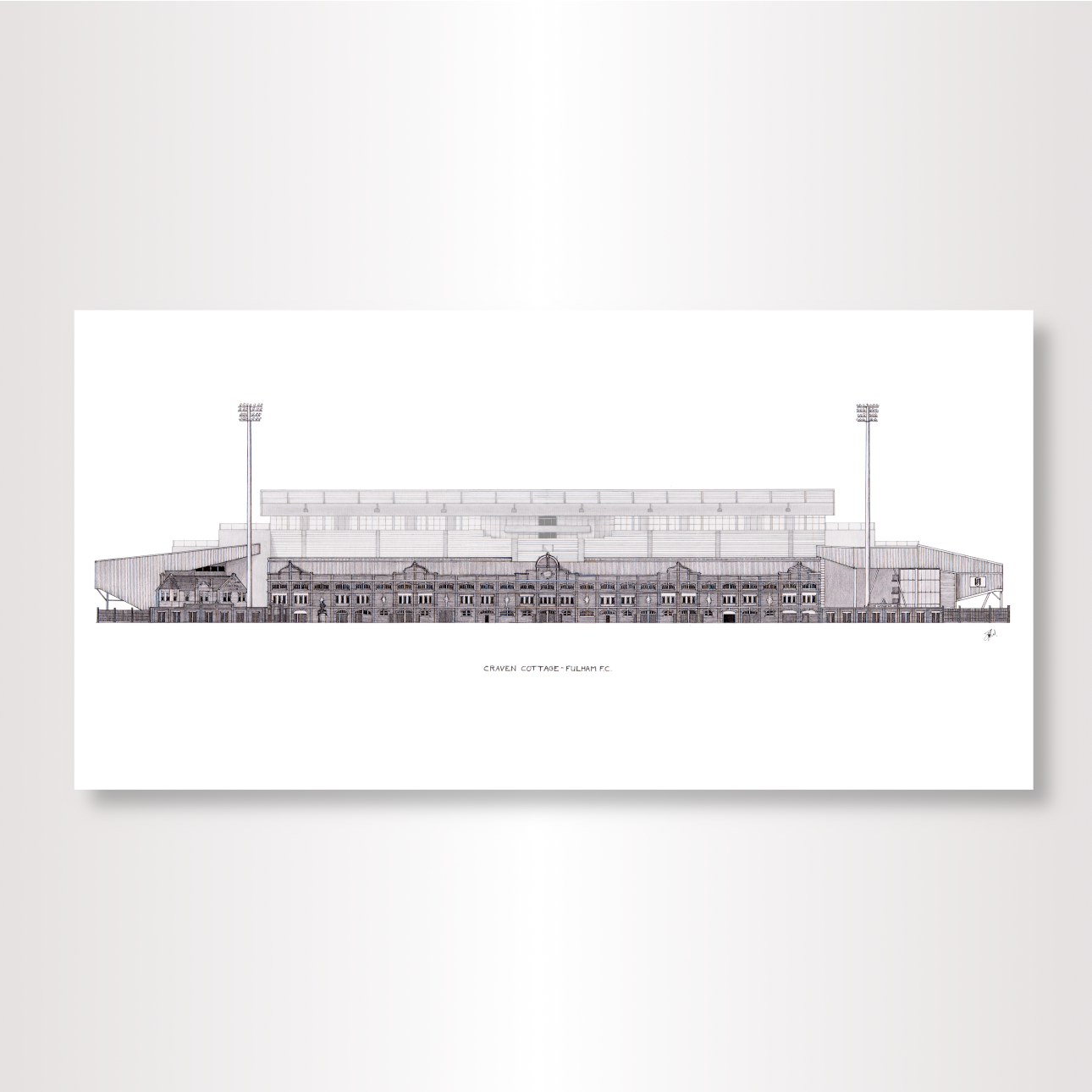 Technical drawing of a Fulham Stadium on a white background