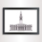 Framed drawing of Old Marylebone Town Hall in London. Architectural illustration perfect for weddings.