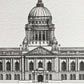 Hand drawn architectural illustration of Belfast City Hall