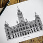 Architectural drawing of Glasgow City Chambers, Scotland