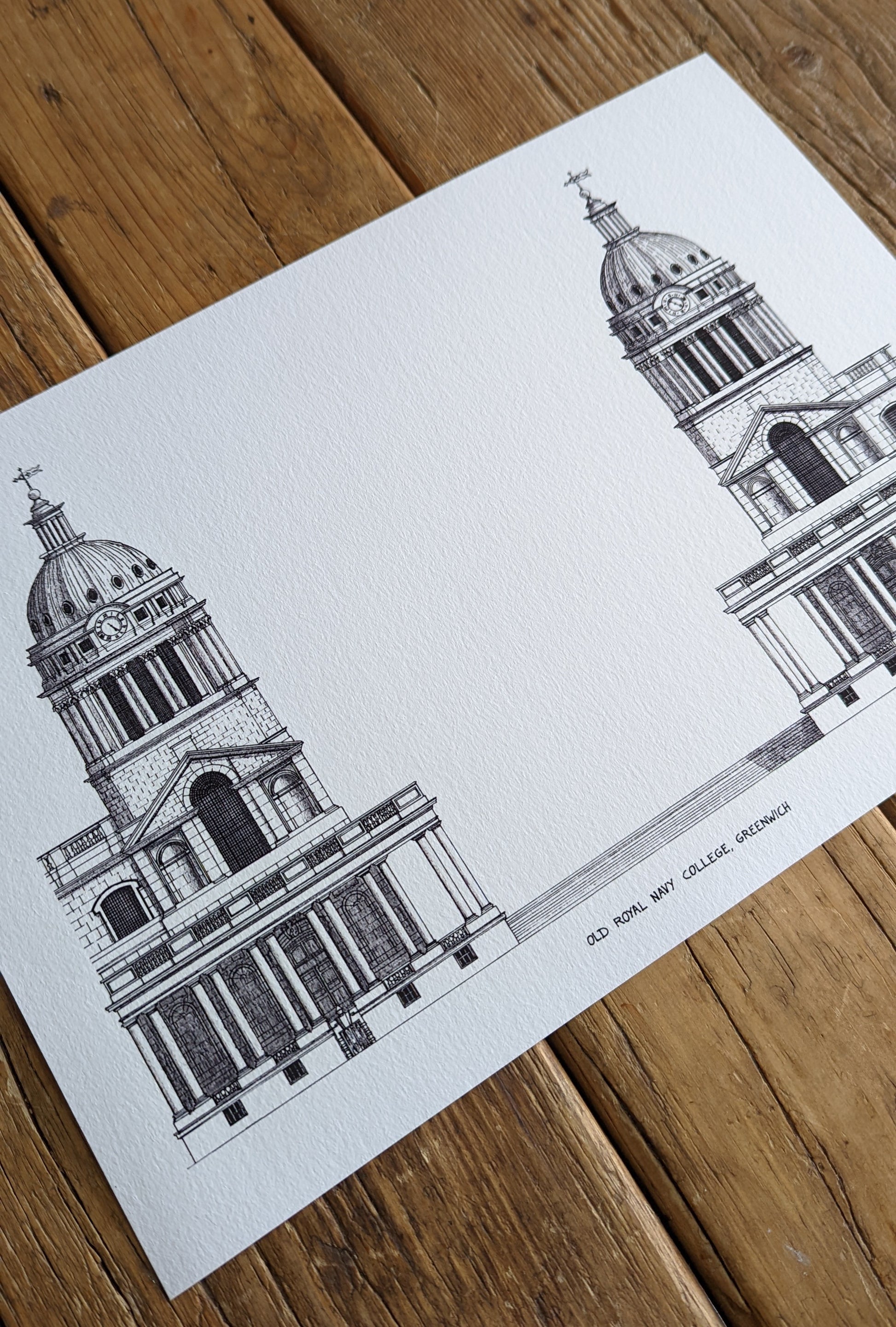 Hand sketched architectural illustration of Old Royal Navy College in Greenwich