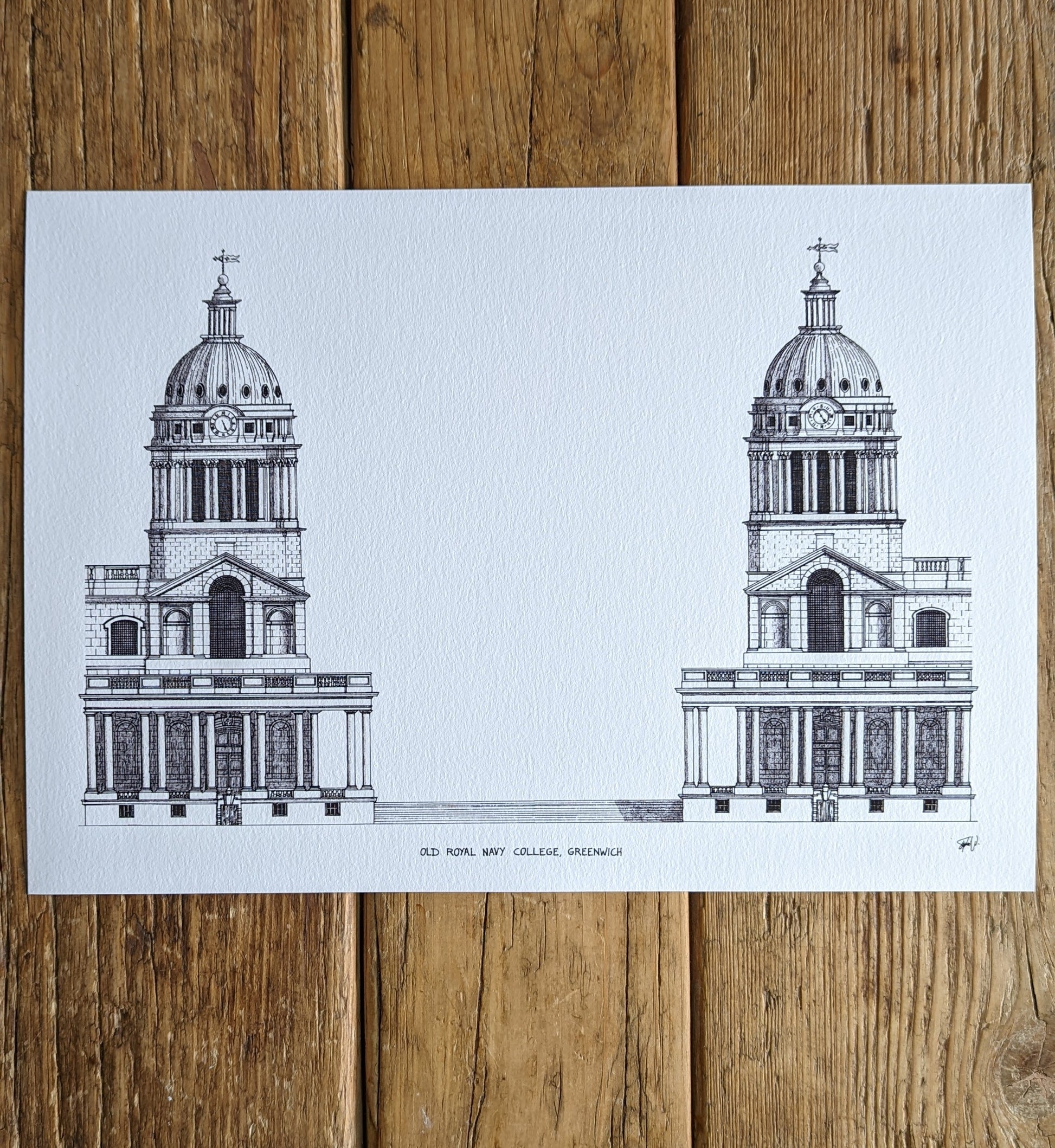 Detailed illustration of Old Royal Navy College in Greenwich