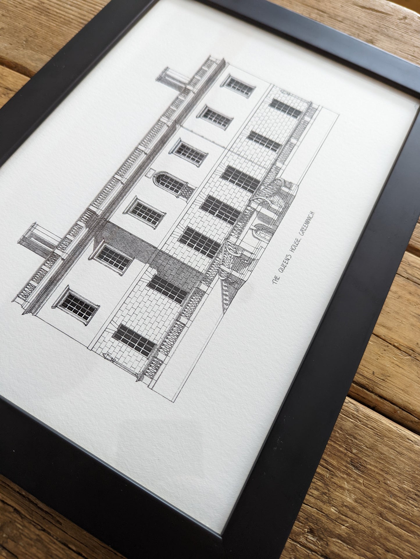 Hand sketched architectural illustration of The Queens House in Greenwich, London.